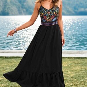 NWT Black Floral Embroidered Maxi Dress - Women